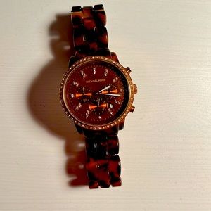 Michael Kors tortoise shell watch with gold accents- Like new!